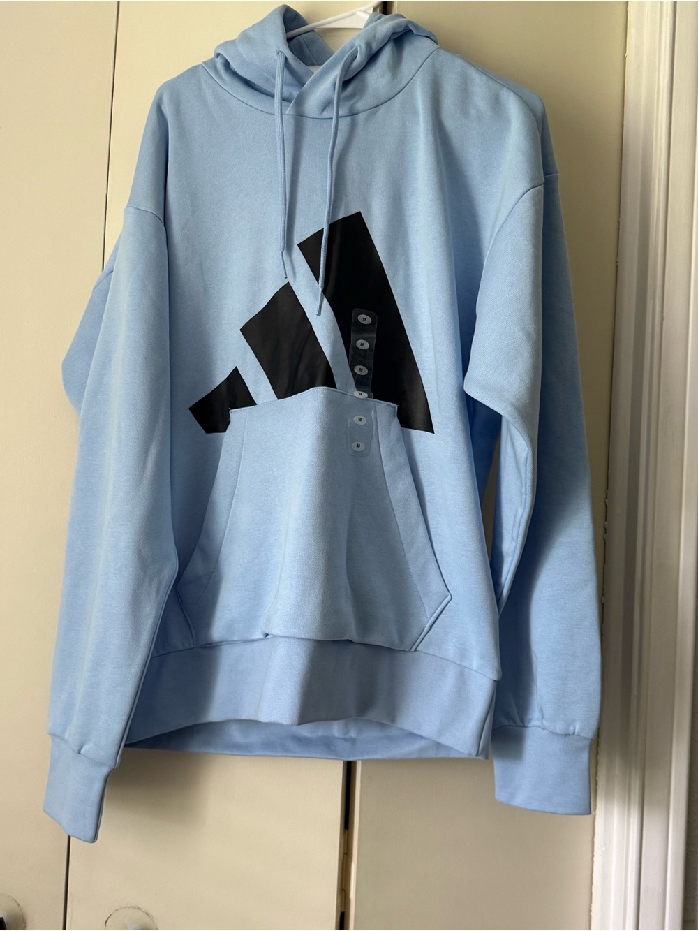 New Adidas Men's Light Blue Hoodie Sweatshirt - Classic Pullover hood pockets M